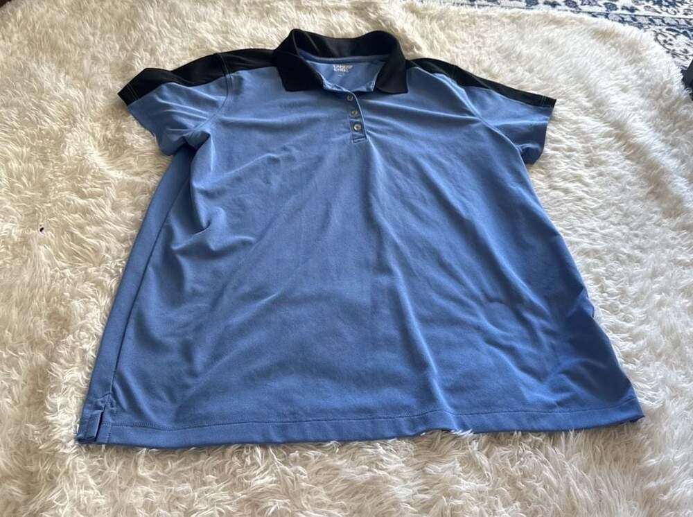 Lands' End Women's Blue Colorblock Mesh‎ Polo Shirt L 14-16